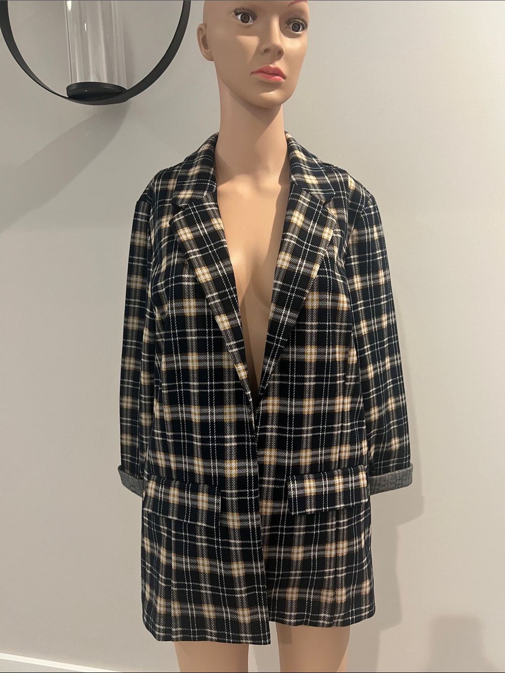 Liverpool Black and Cream Plaid Longline Blazer